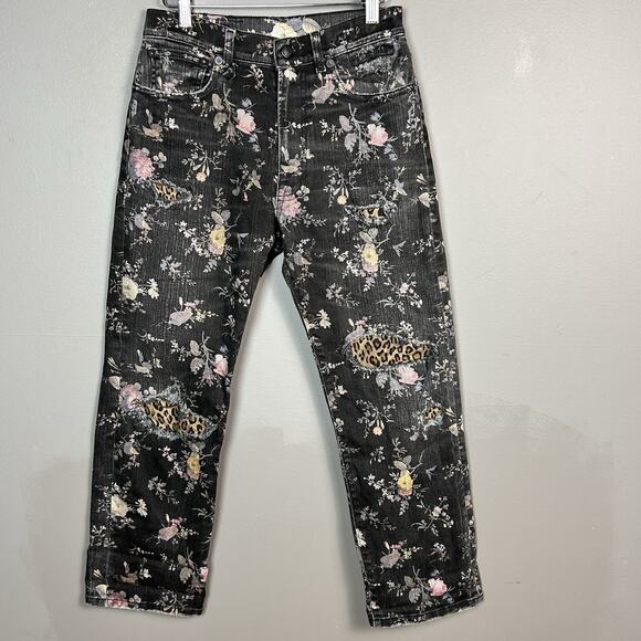 R13 Boyfriend Straight Leg Jeans Size 24 Floral Print patchwork Cropped Selvedge - Picture 2 of 16